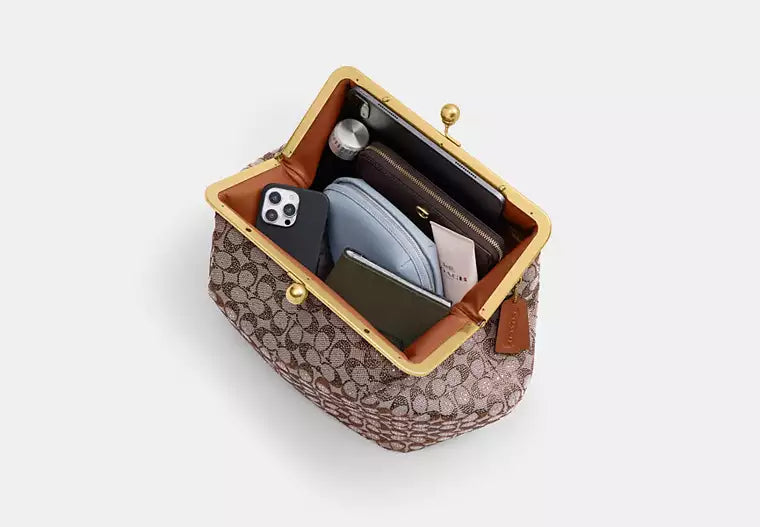 Grand Sac Rigide à Fermoir Bourse En Jacquard Exclusif Avec Cristaux