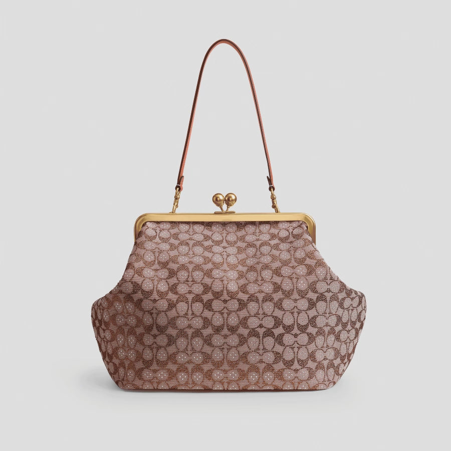 Grand Sac Rigide à Fermoir Bourse En Jacquard Exclusif Avec Cristaux